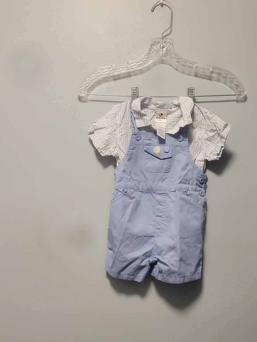 Vintage Absorba Light Blue Short Overalls with Shirt